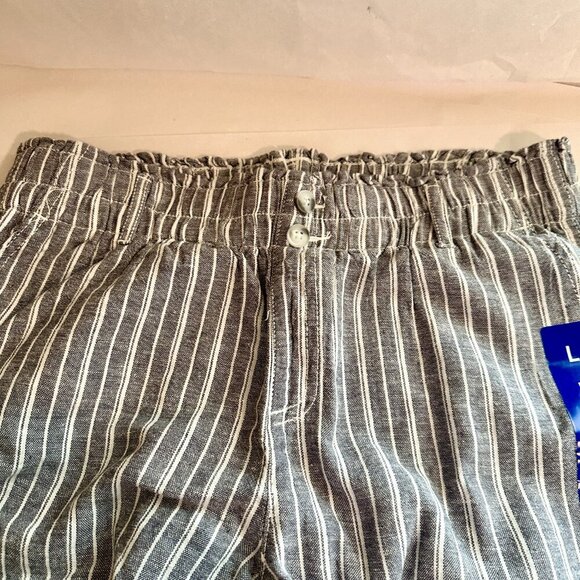 New Briggs Linen Blend Pant Women's Size L Blue Stripped Loose Fit Boho Beach - Picture 3 of 9